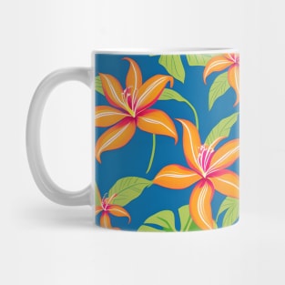 Tropical Bliss: Hawaiian Orange Leaves on Celestial Blue Mug